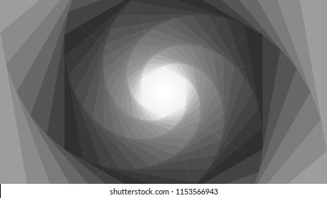 Background in grey tints. Abstract bg. Vector design. Monochrome background. A tunnel effect. Light at the end of the tunnel. 
