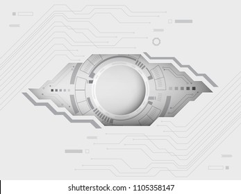 background grey white abstract technology digital communication concept. Eye Shape in middle. with circuit. You can put your text or content on copy space