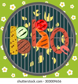 Background with grill and barbecue food. BBQ party