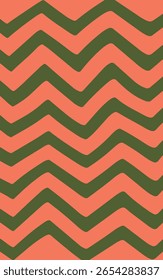 Plano de fundo com linhas de ziguezague groovy em verde escuro e cores laranja.