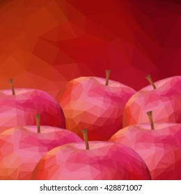 Background with Group of Apple Fruits, Low Poly Pattern. Vector