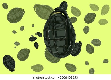 background of a group of grenades with a green background