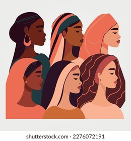 background group of women of various ethnicities and religions, diversity and equality