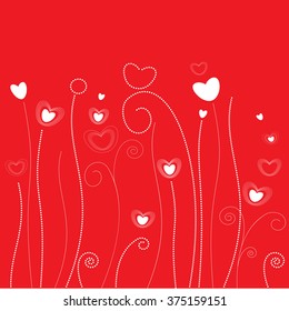 Background with growing hearts and flowers