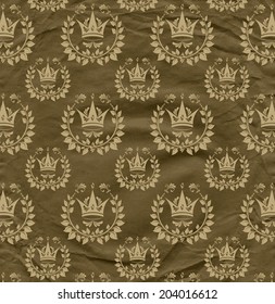 Background from grown old crumpled newspaper scrap and pattern brown color
