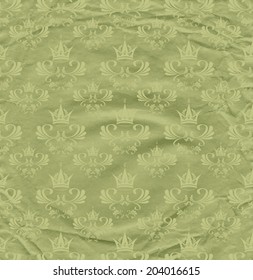 Background from grown old crumpled newspaper scrap and pattern green color