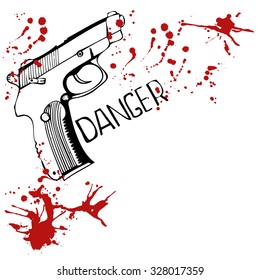 Background with gun and blood spots, vector illustration