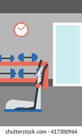 Background of gym with equipment.