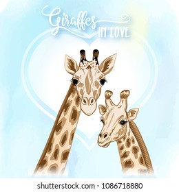 Background with hair of giraffes . Good for greeting card for wedding, Valentine's day, birthday,  invitation or banner of safari, zoo or family party. Vector Illustration.