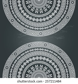 Background with half round monochromatic ornamental ethnic texture in white color isolated on chalkboard background. vector illustration