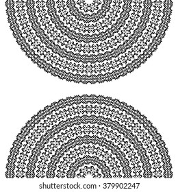 Background with half round monochromatic ornamental texture in black color isolated on white background. Vector illustration