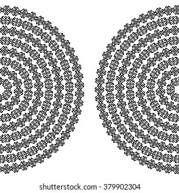 Background with half round monochromatic ornamental texture in black color isolated on white background. Vector illustration