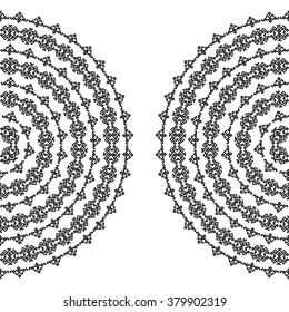 Background with half round monochromatic ornamental texture in black color isolated on white background. Vector illustration