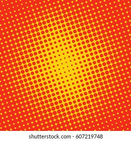 Background halftone circle vector. Orange dots on yellow background. Halftone Effect. comic book retro print.