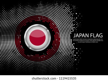 Background Halftone gradient template or LED neon Light on round Dots style of Japan flag.  Modern soccer cup for futuristic background with circle metallic round of Japan flag. Vector.