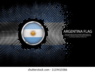 Background Halftone gradient template or LED neon Light on round Dots style of Argentina flag.  Modern soccer cup for futuristic background with circle metallic round of Argentina flag. Vector.