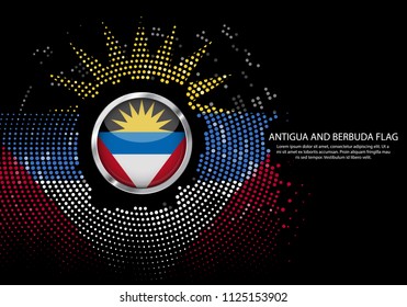 Background Halftone gradient template or LED neon Light on round Dots style of Antigua and Barbuda flag.  Modern soccer cup for futuristic background with circle metallic round of Antigua and Barbuda