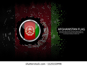 Background Halftone gradient template or LED neon Light on round Dots style of Afghanistan flag.  Modern soccer cup for futuristic background with circle metallic round of Afghanistan flag. Vector.