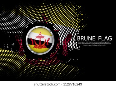 Background Halftone gradient template or LED neon Light on round Dots style of Brunei Darussalam flag.  Modern soccer cup for futuristic background with circle metallic round of Brunei Darussalam flag