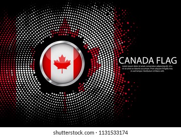 Background Halftone gradient template or LED neon Light on round Dots style of canada flag.  Modern soccer cup for futuristic background with circle metallic round of  flag. Vector.