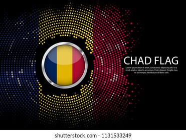 Background Halftone gradient template or LED neon Light on round Dots style of chad flag.  Modern soccer cup for futuristic background with circle metallic round of chad flag. Vector.