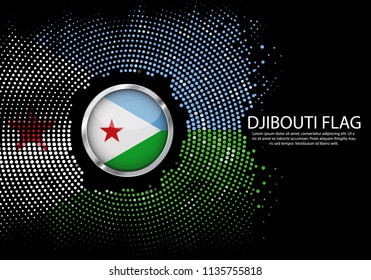 Background Halftone gradient template or LED neon Light on round Dots style of Djibout flag.  Modern soccer cup for futuristic background with circle metallic round of Djibout flag. Vector.