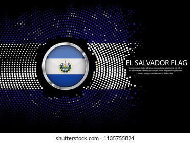 Background Halftone gradient template or LED neon Light on round Dots style of el salvador flag.  Modern soccer cup for futuristic background with circle metallic round of el salvador flag. Vector.