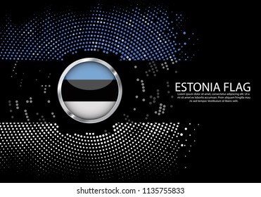 Background Halftone gradient template or LED neon Light on round Dots style of Estonia flag.  Modern soccer cup for futuristic background with circle metallic round of Estonia flag. Vector.