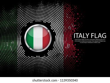 Background Halftone gradient template or LED neon Light on round Dots style of italy flag.  Modern soccer cup for futuristic background with circle metallic round of italy flag. Vector.