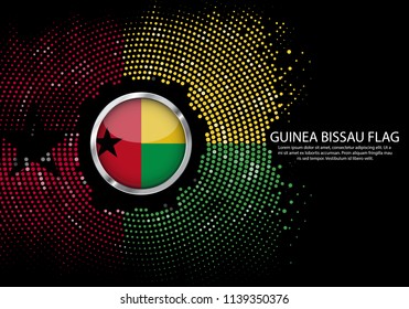 Background Halftone gradient template or LED neon Light on round Dots style of Guinea Bissau flag.  Modern soccer cup for futuristic background with circle metallic round of Guinea Bissau flag. Vector