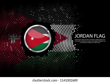 Background Halftone gradient template or LED neon Light on round Dots style of Jordan flag.  Modern soccer cup for futuristic background with circle metallic round of Jordan flag. Vector.