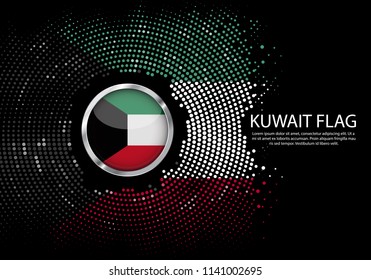 Background Halftone gradient template or LED neon Light on round Dots style of Kuwait flag.  Modern soccer cup for futuristic background with circle metallic round of Kuwait flag. Vector.