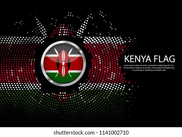 Background Halftone gradient template or LED neon Light on round Dots style of Kenya flag.  Modern soccer cup for futuristic background with circle metallic round of Kenya flag. Vector.