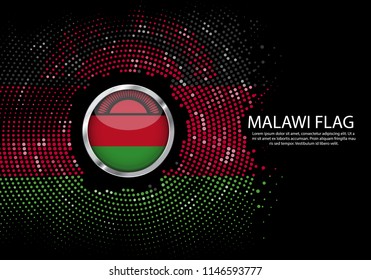 Background Halftone gradient template or LED neon Light on round Dots style of Malawi flag.  Modern soccer cup for futuristic background with circle metallic round of Malawi flag. Vector.