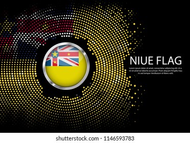 Background Halftone gradient template or LED neon Light on round Dots style of Niue flag.  Modern soccer cup for futuristic background with circle metallic round of Niue flag. Vector.