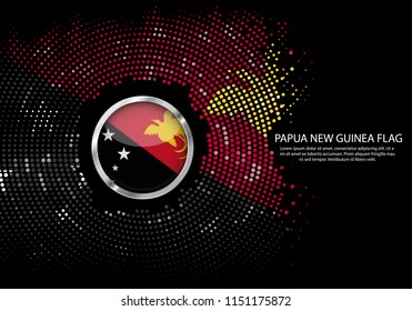 Background Halftone gradient template or LED neon Light on round Dots style of Papua New Guinea flag.  Modern soccer cup for futuristic background with circle metallic round of Papua New Guinea flag. 