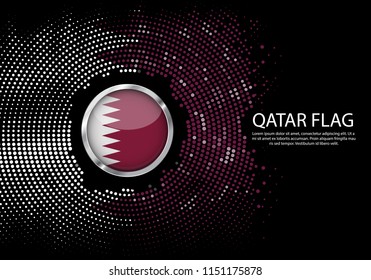 Background Halftone gradient template or LED neon Light on round Dots style of Qatar flag.  Modern soccer cup for futuristic background with circle metallic round of Qatar flag. Vector.