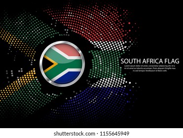 Background Halftone gradient template or LED neon Light on round Dots style of south african flag. Futuristic background with circle metallic round of south african flag. Vector