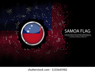 Background Halftone gradient template or LED neon Light on round Dots style of Samoa flag.  Futuristic background with circle metallic round of Samoa flag. Vector.