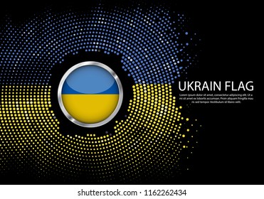 Background Halftone gradient template or LED neon Light on round Dots style of Ukraine flag.  Modern soccer cup for futuristic background with circle metallic round of Ukraine flag. Vector.