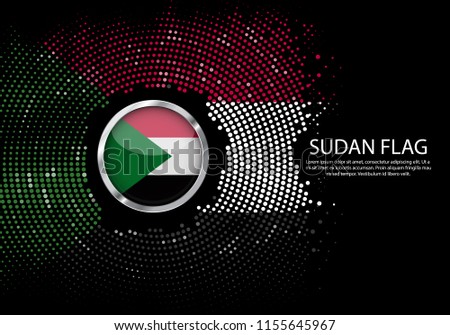 Background Halftone gradient template or LED neon Light on round Dots style of Sudan flag. futuristic background with circle metallic round of Sudan flag. Vector.