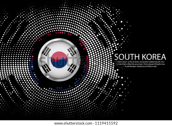 韓国国旗の丸いドットスタイルの背景にハーフトーングラデーションテンプレートまたはledネオンライト 未来的な背景に韓国の国旗 の丸い丸い金属のカップ ベクター画像 のベクター画像素材 ロイヤリティフリー