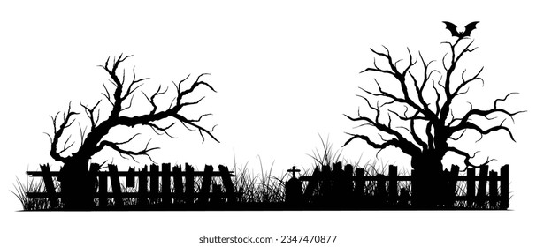 background halloween with bat, tree, grave, pumpin, elements for halloween greeting card, vector illustration