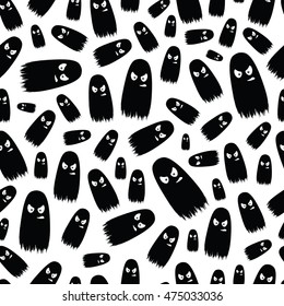 Background for Halloween with black funny cartoon ghosts.