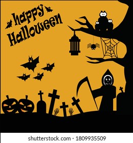 background halloween day with those monster in black and orange color