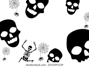 Background Halloween with Fancy Elements Scull, Spider Web, Halloween Elements on White Background. Website Spooky, Background or Banner 