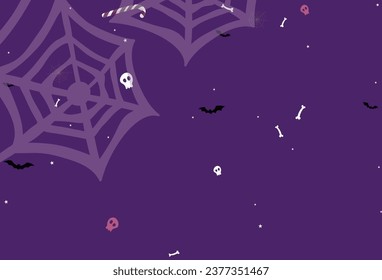 Halloween de fondo con elementos Fancy Spider Web, velas, murciélagos, mano con sangre, sombrero de bruja, elementos .Halloween de fondo naranja. Website Spooky, fondo o banner 