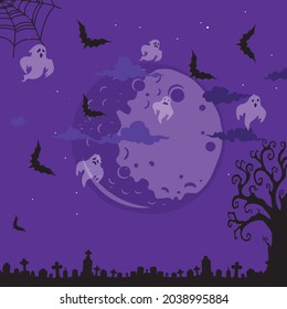 Antecedentes de Halloween, fantasmas, murciélagos y cementerio