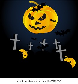 Background Halloween graveyard with pumpkins