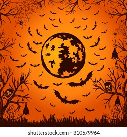 background for Halloween moon and bats